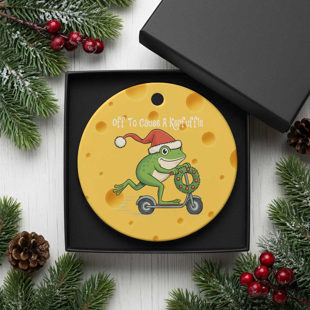 Off To Cause A Kerfuffle Ceramic Ornament Funny Frog Christmas - Wonder Print Shop