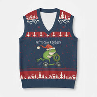 Off To Cause A Kerfuffle V-Neck Knit Sweater Vest Funny Frog Xmas - Wonder Print Shop