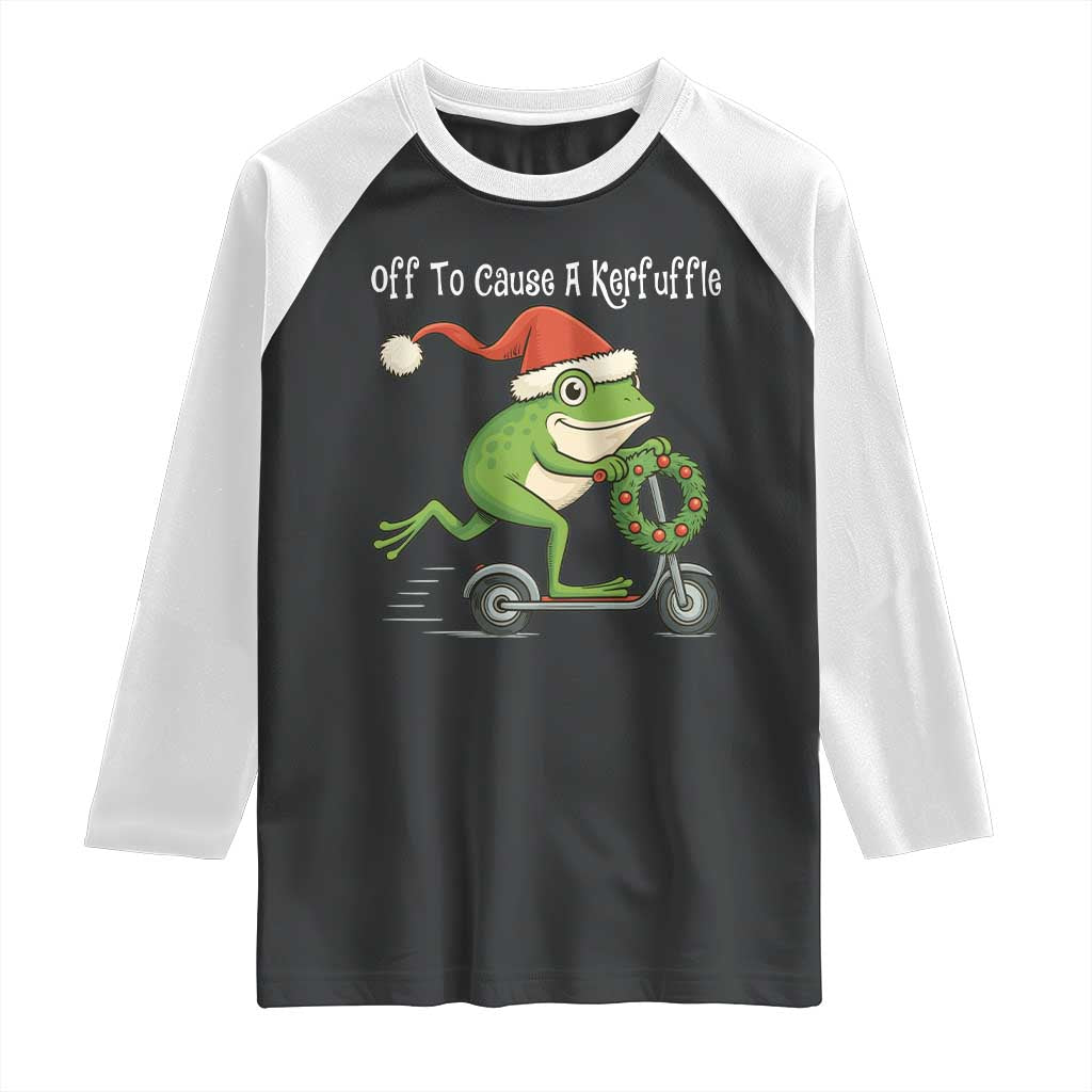 Off To Cause A Kerfuffle Raglan Shirt Funny Frog Christmas - Wonder Print Shop