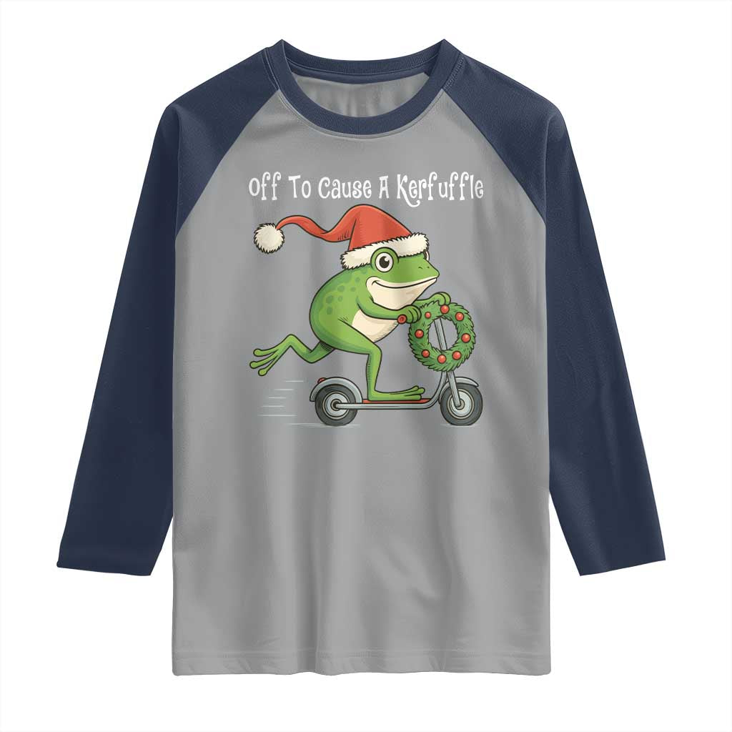 Off To Cause A Kerfuffle Raglan Shirt Funny Frog Christmas - Wonder Print Shop