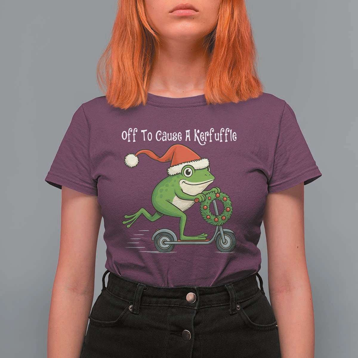 Off To Cause A Kerfuffle T Shirt For Women Funny Frog Christmas - Wonder Print Shop