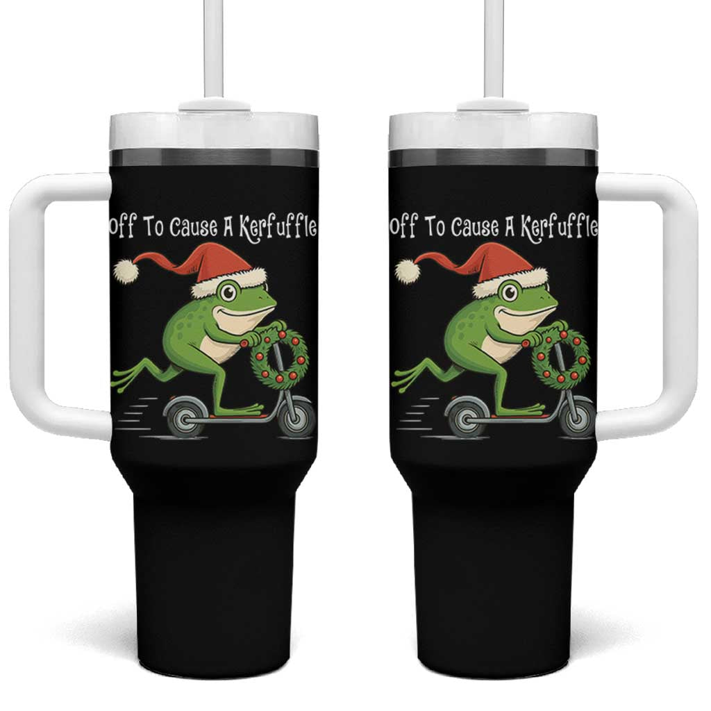 Off To Cause A Kerfuffle Tumbler With Handle Funny Frog Christmas - Wonder Print Shop