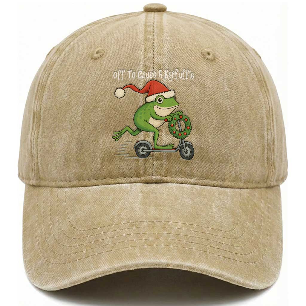 Off To Cause A Kerfuffle Washed Cotton Baseball Cap Funny Frog Christmas