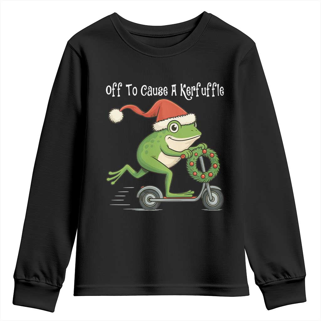 Off To Cause A Kerfuffle Youth Sweatshirt Funny Frog Christmas - Wonder Print Shop