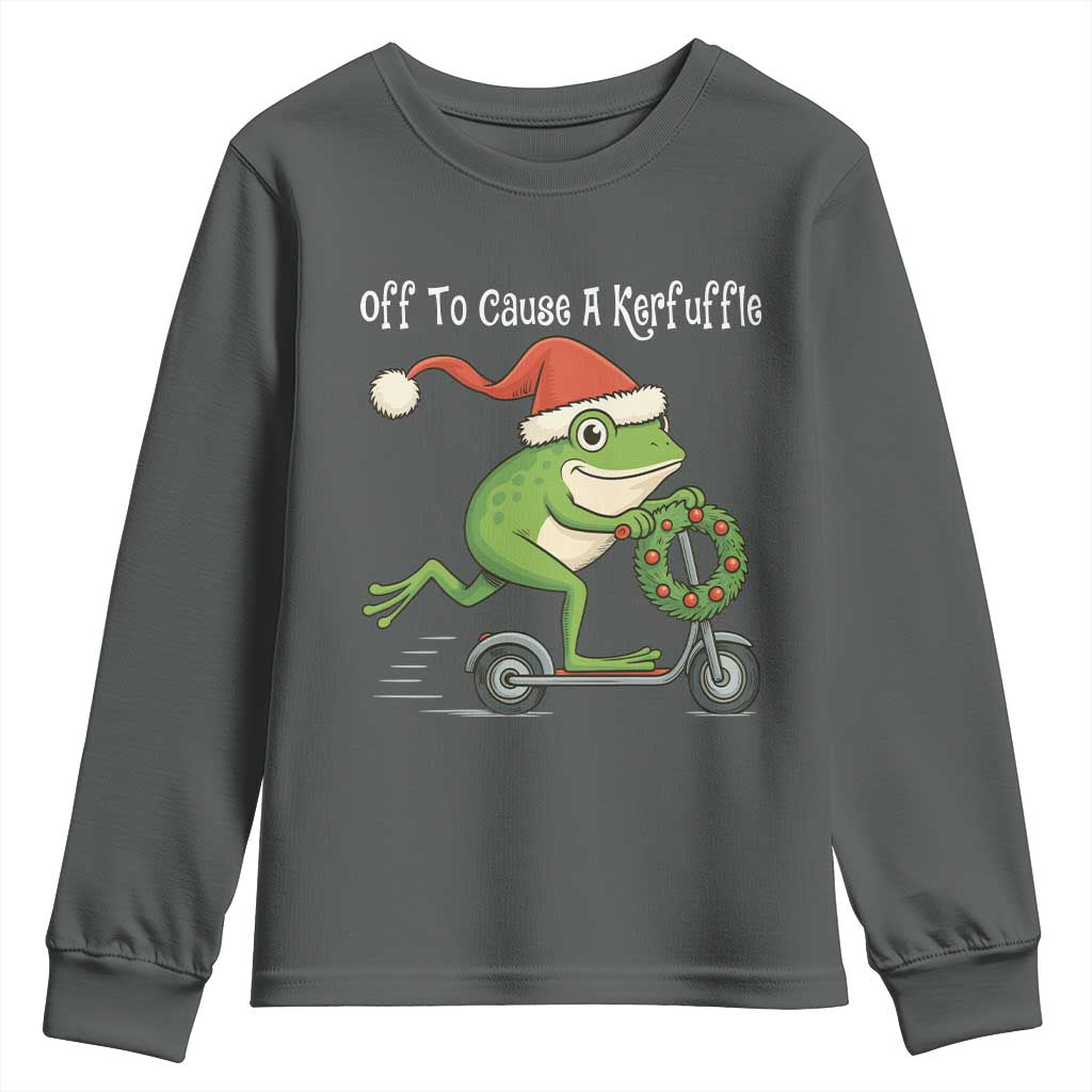 Off To Cause A Kerfuffle Youth Sweatshirt Funny Frog Christmas - Wonder Print Shop