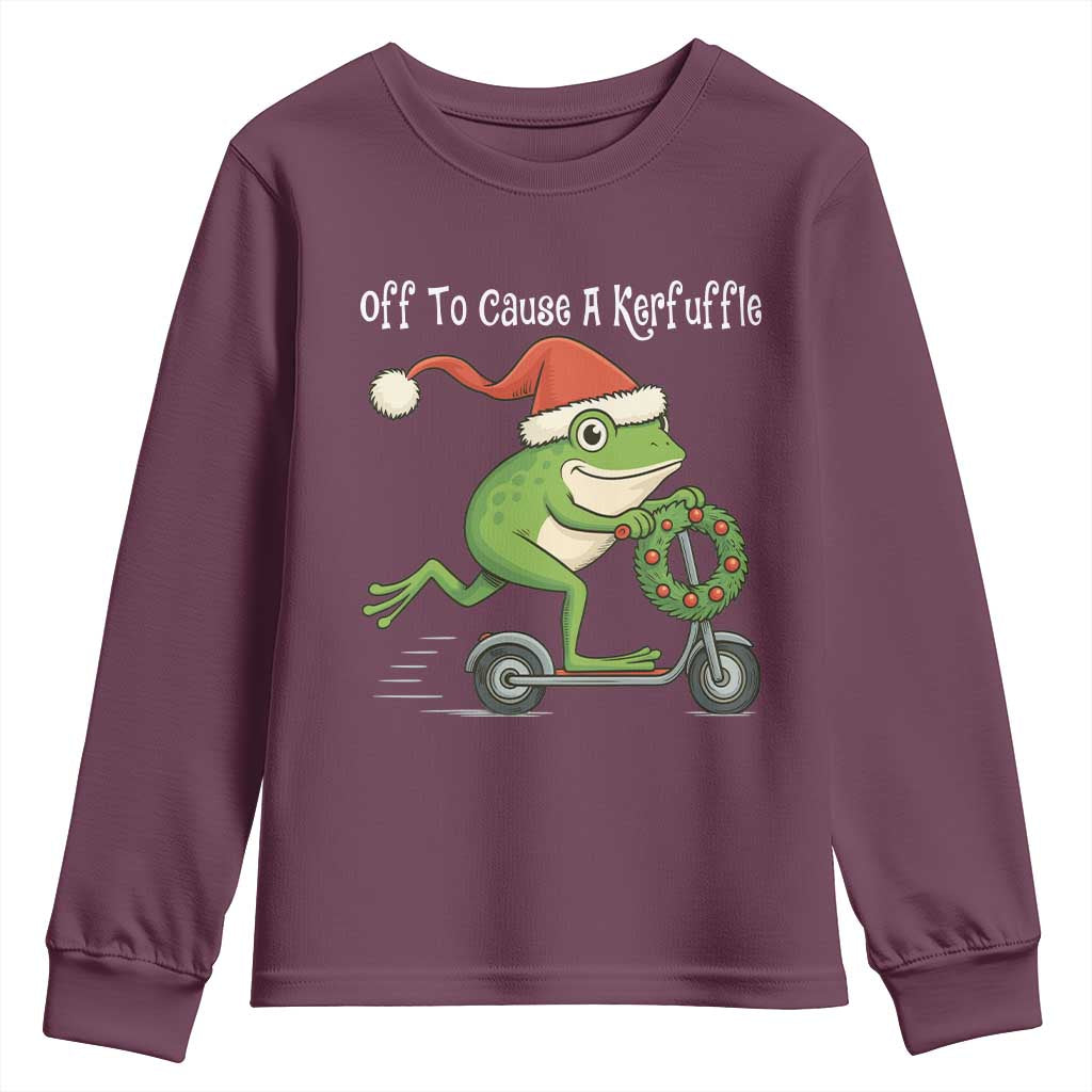 Off To Cause A Kerfuffle Youth Sweatshirt Funny Frog Christmas - Wonder Print Shop