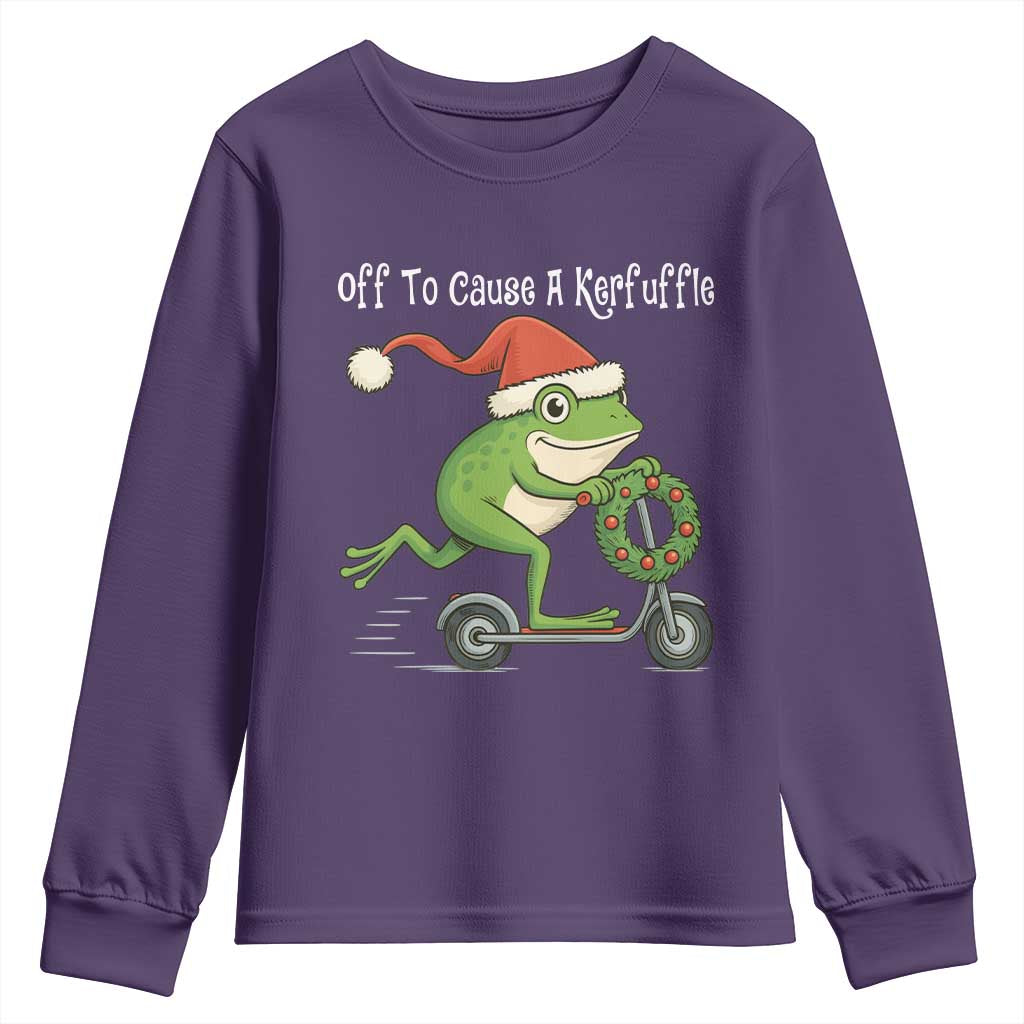 Off To Cause A Kerfuffle Youth Sweatshirt Funny Frog Christmas - Wonder Print Shop