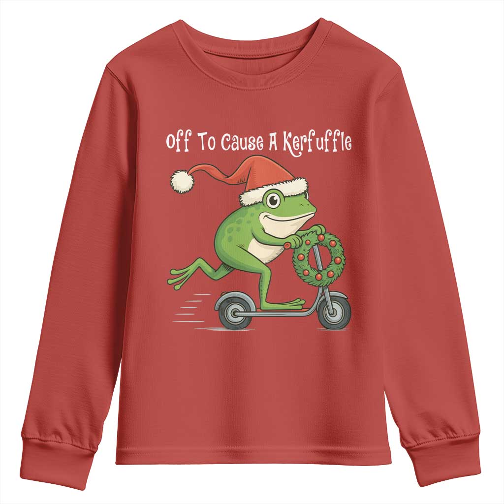 Off To Cause A Kerfuffle Youth Sweatshirt Funny Frog Christmas - Wonder Print Shop