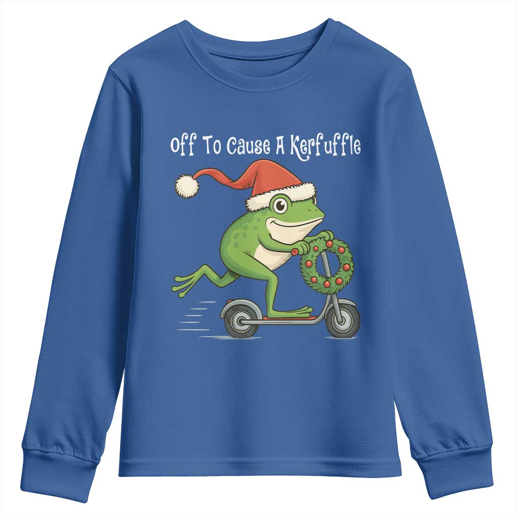 Off To Cause A Kerfuffle Youth Sweatshirt Funny Frog Christmas - Wonder Print Shop