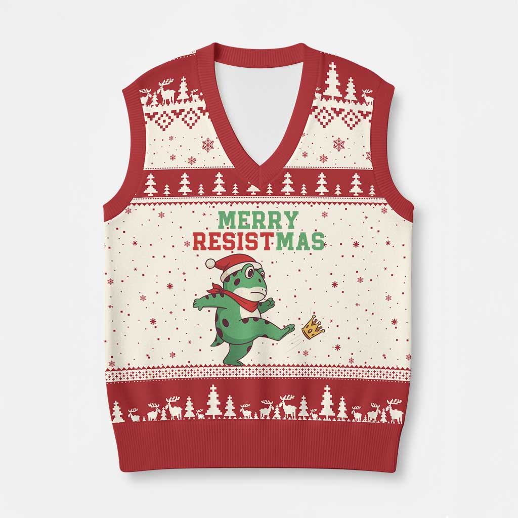 Merry Resistmas Frog Xmas V-Neck Knit Sweater Vest - Wonder Print Shop
