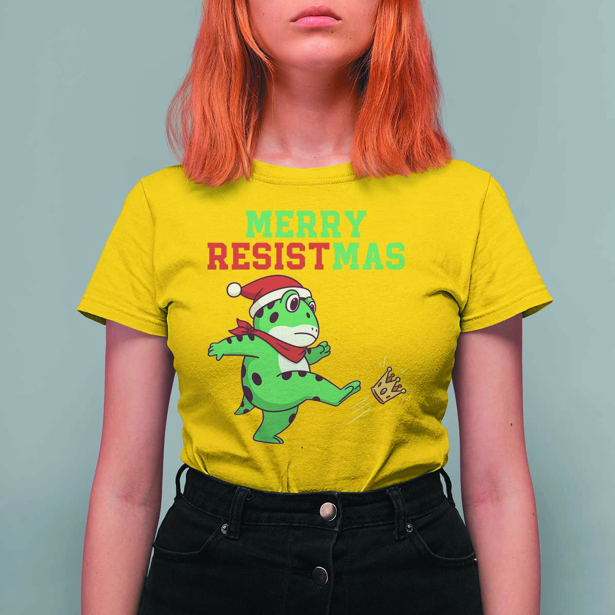 Merry Resistmas Frog Christmas T Shirt For Women - Wonder Print Shop