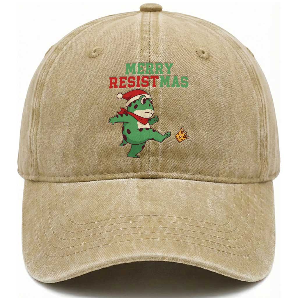 Merry Resistmas Frog Christmas Washed Cotton Baseball Cap