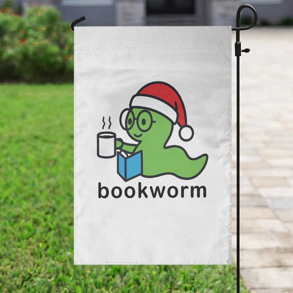 Bookworm Christmas Garden Flag Reading Book Lover - Wonder Print Shop