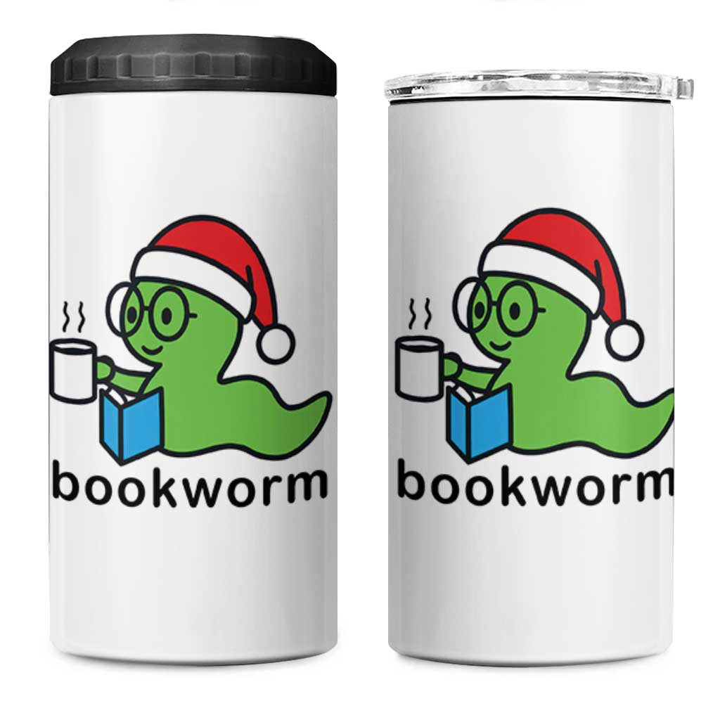 Bookworm Christmas 4 in 1 Can Cooler Tumbler Reading Book Lover - Wonder Print Shop