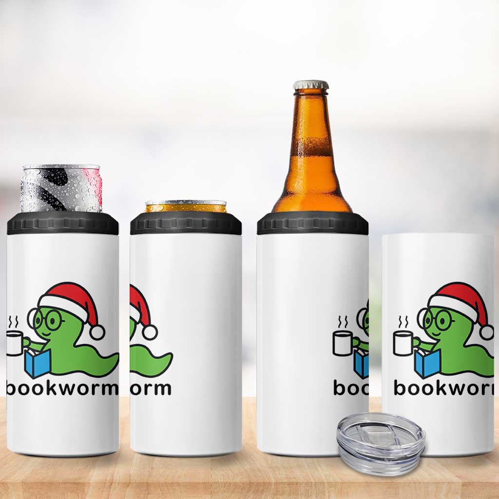 Bookworm Christmas 4 in 1 Can Cooler Tumbler Reading Book Lover - Wonder Print Shop