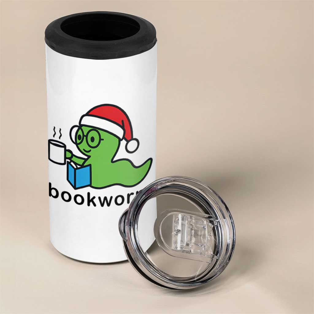 Bookworm Christmas 4 in 1 Can Cooler Tumbler Reading Book Lover - Wonder Print Shop