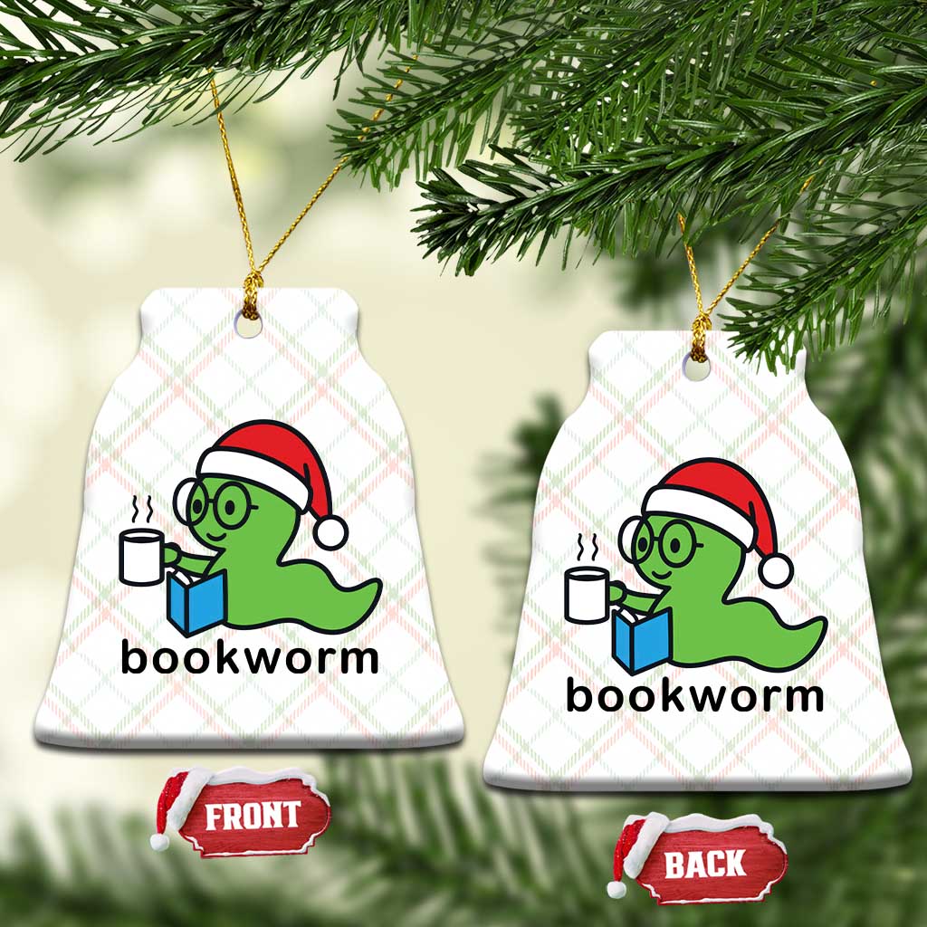 Bookworm Christmas Ceramic Ornament Reading Book Lover - Wonder Print Shop