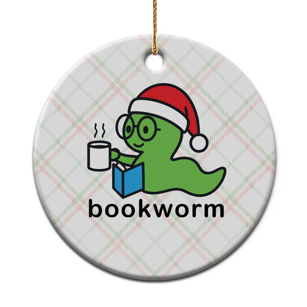 Bookworm Christmas Ceramic Ornament Reading Book Lover - Wonder Print Shop