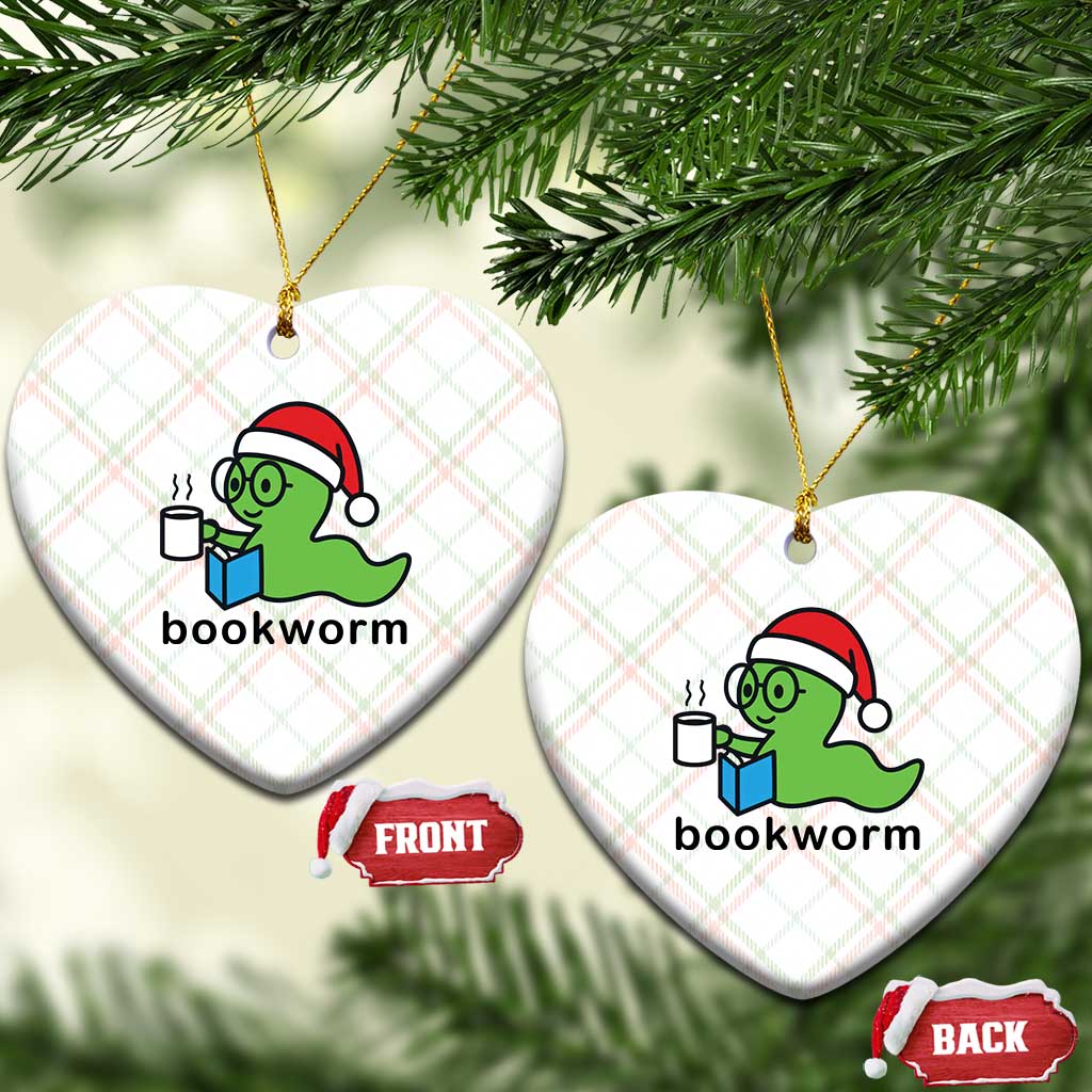 Bookworm Christmas Ceramic Ornament Reading Book Lover - Wonder Print Shop