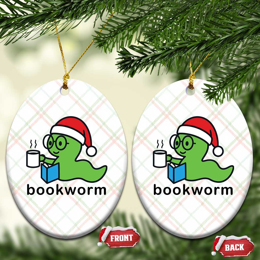 Bookworm Christmas Ceramic Ornament Reading Book Lover - Wonder Print Shop