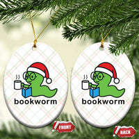 Bookworm Christmas Ceramic Ornament Reading Book Lover - Wonder Print Shop