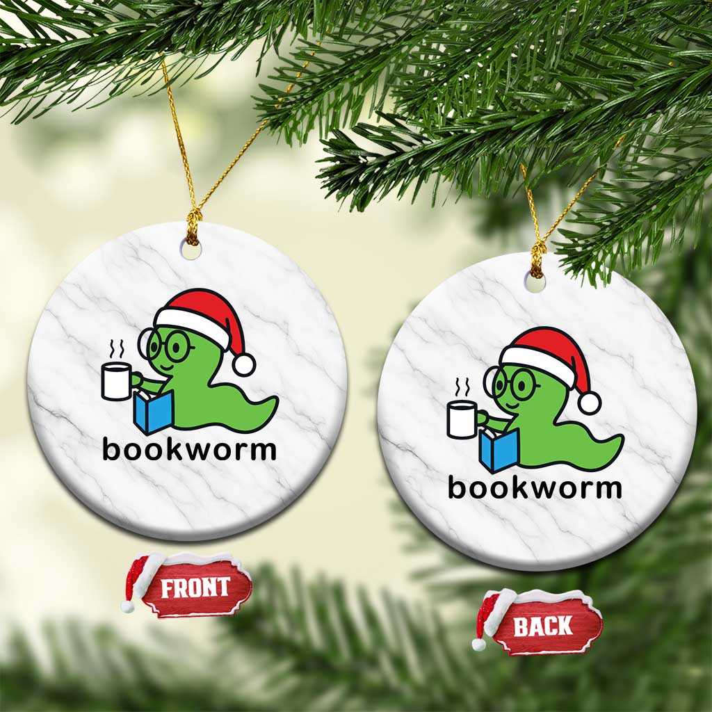 Bookworm Christmas Ceramic Ornament Reading Book Lover - Wonder Print Shop