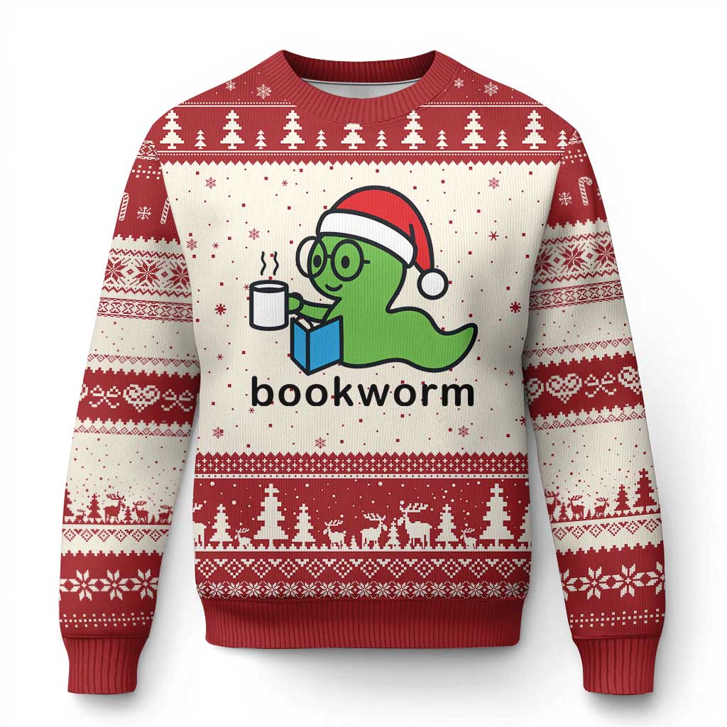 Bookworm Xmas Ugly Christmas Sweater Reading Book Lover - Wonder Print Shop