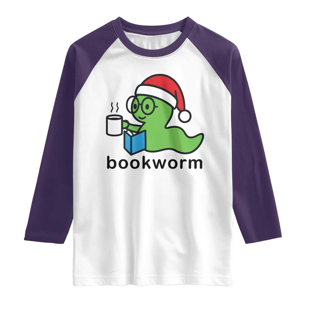 Bookworm Christmas Raglan Shirt Reading Book Lover - Wonder Print Shop