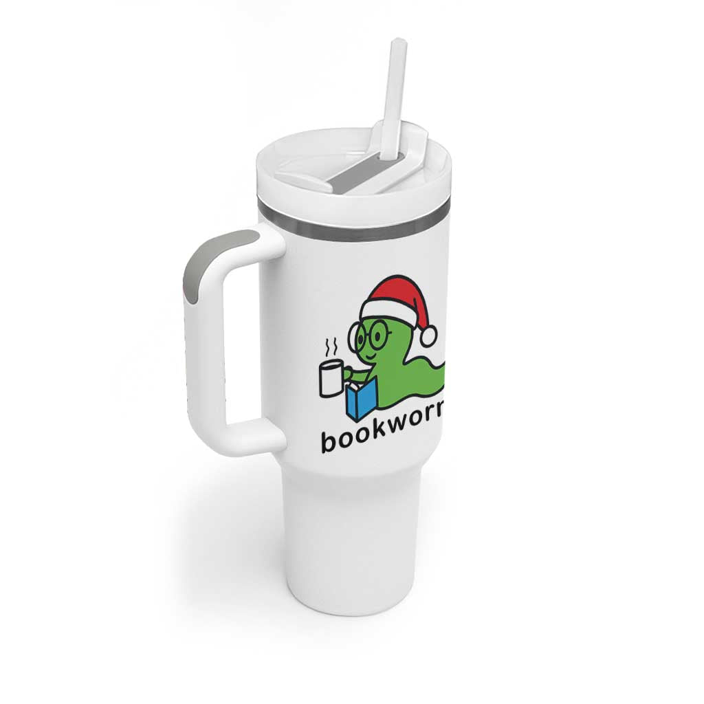 Bookworm Christmas Tumbler With Handle Reading Book Lover - Wonder Print Shop