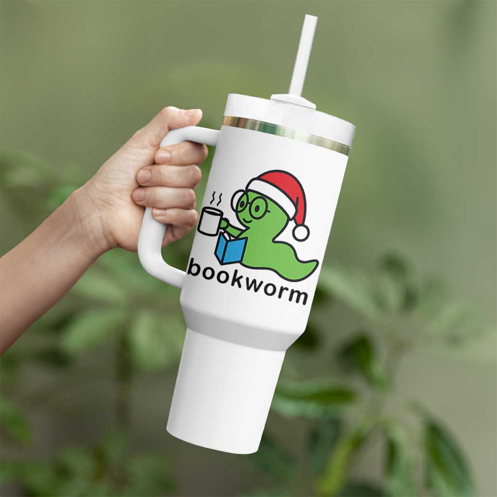 Bookworm Christmas Tumbler With Handle Reading Book Lover - Wonder Print Shop