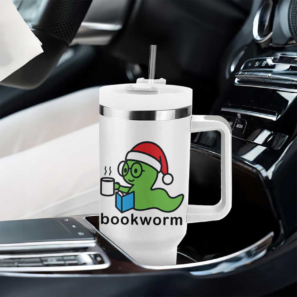 Bookworm Christmas Tumbler With Handle Reading Book Lover - Wonder Print Shop