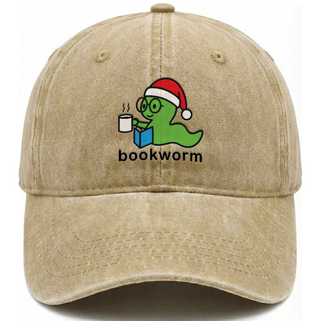 Bookworm Christmas Washed Cotton Baseball Cap Reading Book Lover