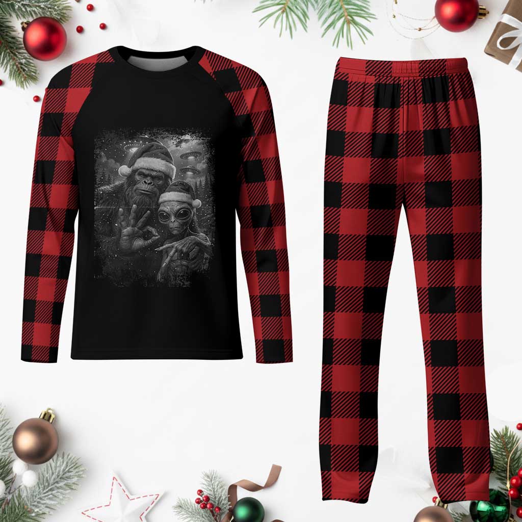 67 Six Seven Bigfoot Christmas Plaid Pajama Set Sasquatch Ailen Selfie UFO Meme - Wonder Print Shop