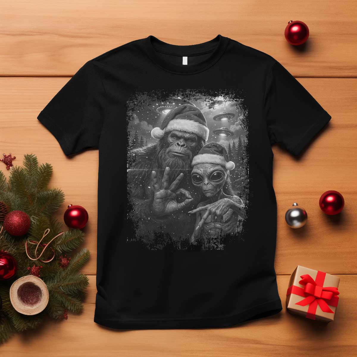 67 Six Seven Bigfoot Christmas T Shirt Sasquatch Ailen Selfie UFO Meme - Wonder Print Shop