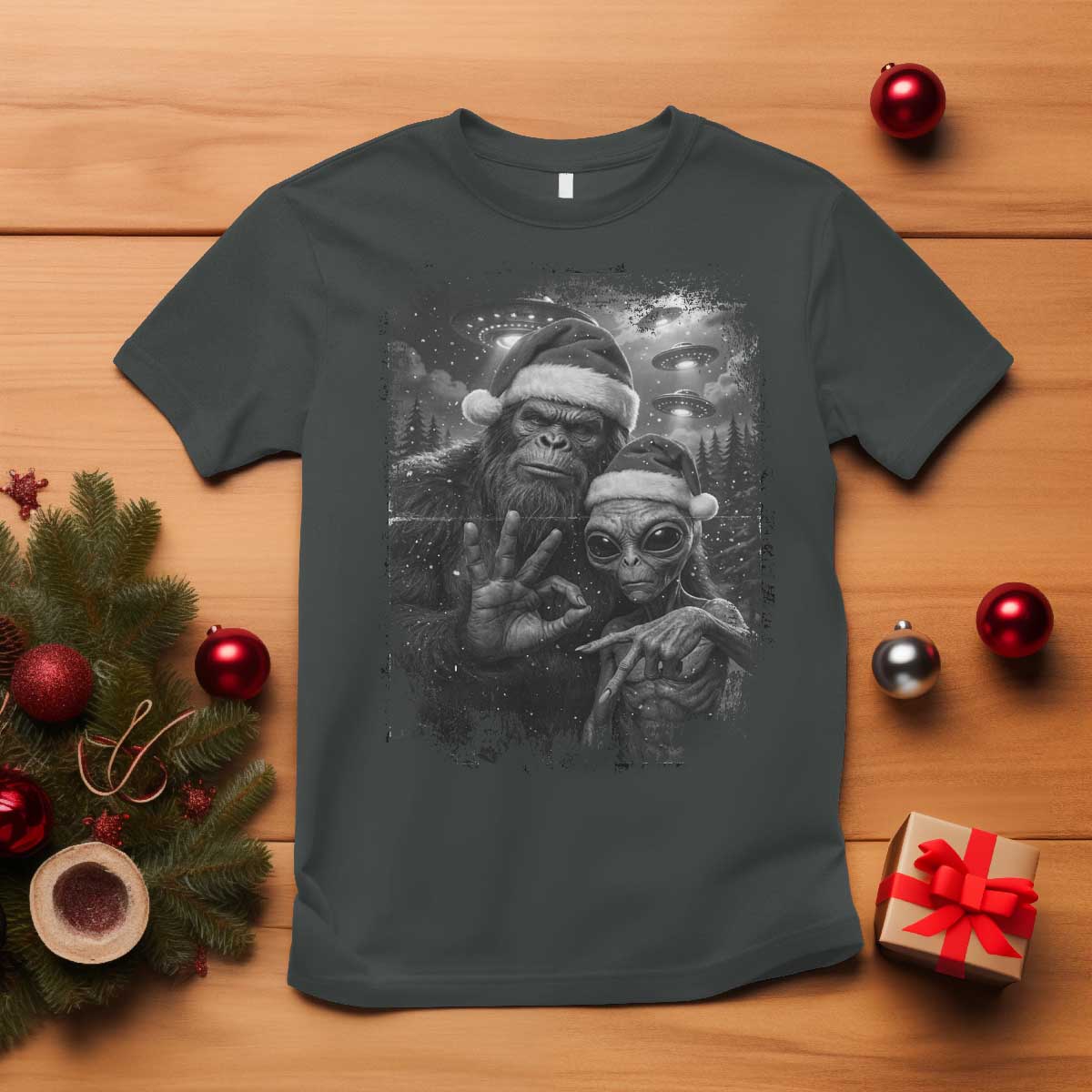 67 Six Seven Bigfoot Christmas T Shirt Sasquatch Ailen Selfie UFO Meme - Wonder Print Shop