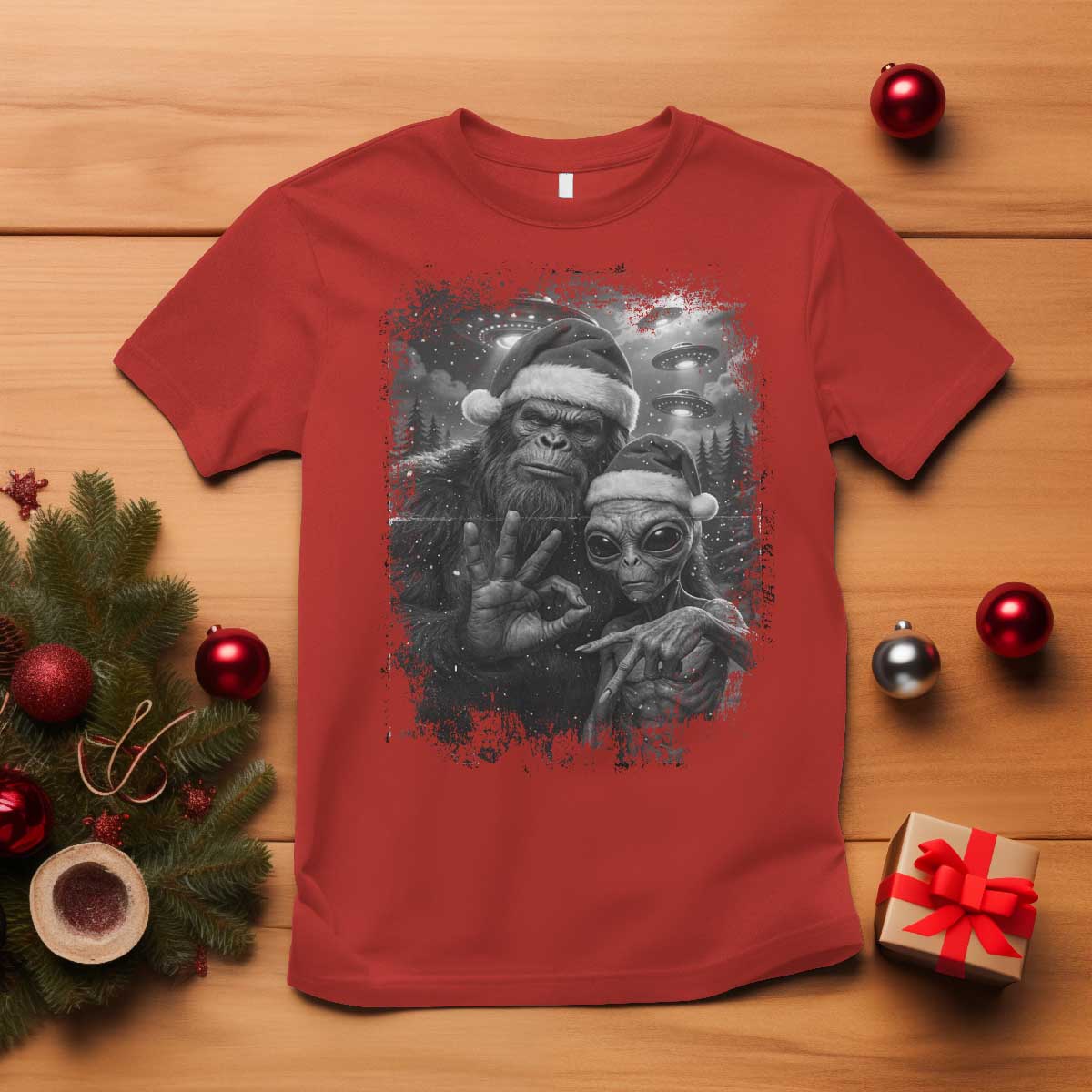 67 Six Seven Bigfoot Christmas T Shirt Sasquatch Ailen Selfie UFO Meme - Wonder Print Shop