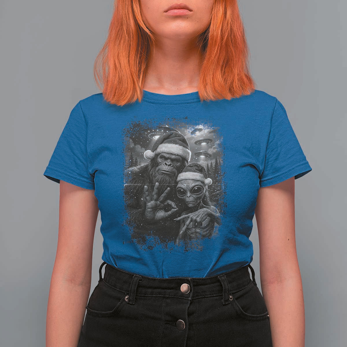 67 Six Seven Bigfoot Christmas T Shirt For Women Sasquatch Ailen Selfie UFO Meme - Wonder Print Shop