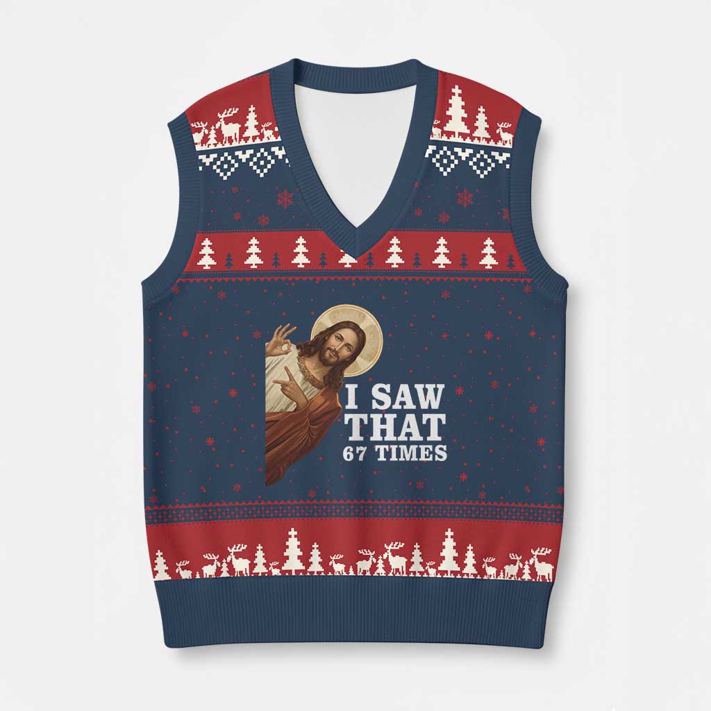 Funny Six Seven Meme V-Neck Knit Sweater Vest I Saw That 67 Times - Wonder Print Shop