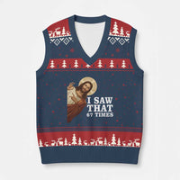 Funny Six Seven Meme V-Neck Knit Sweater Vest I Saw That 67 Times - Wonder Print Shop