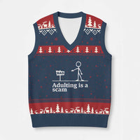 Adulting Is A Scam V-Neck Knit Sweater Vest Funny Quote Adult Humor - Wonder Print Shop