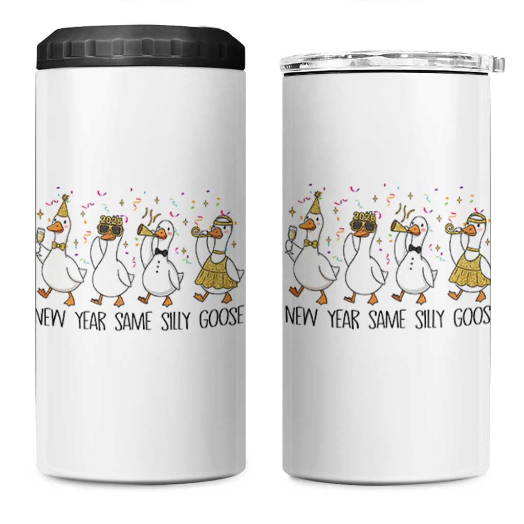 Silly Goose New Years 2026 4 in 1 Can Cooler Tumbler Cute Goose Party Holiday - Wonder Print Shop