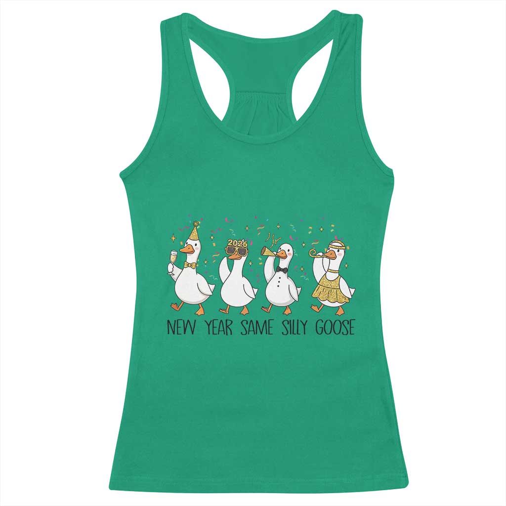 Silly Goose New Years 2026 Racerback Tank Top Cute Goose Party Holiday - Wonder Print Shop