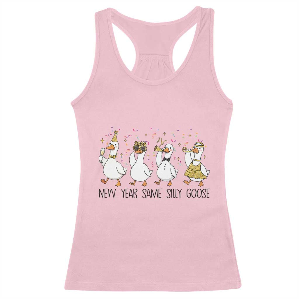 Silly Goose New Years 2026 Racerback Tank Top Cute Goose Party Holiday - Wonder Print Shop