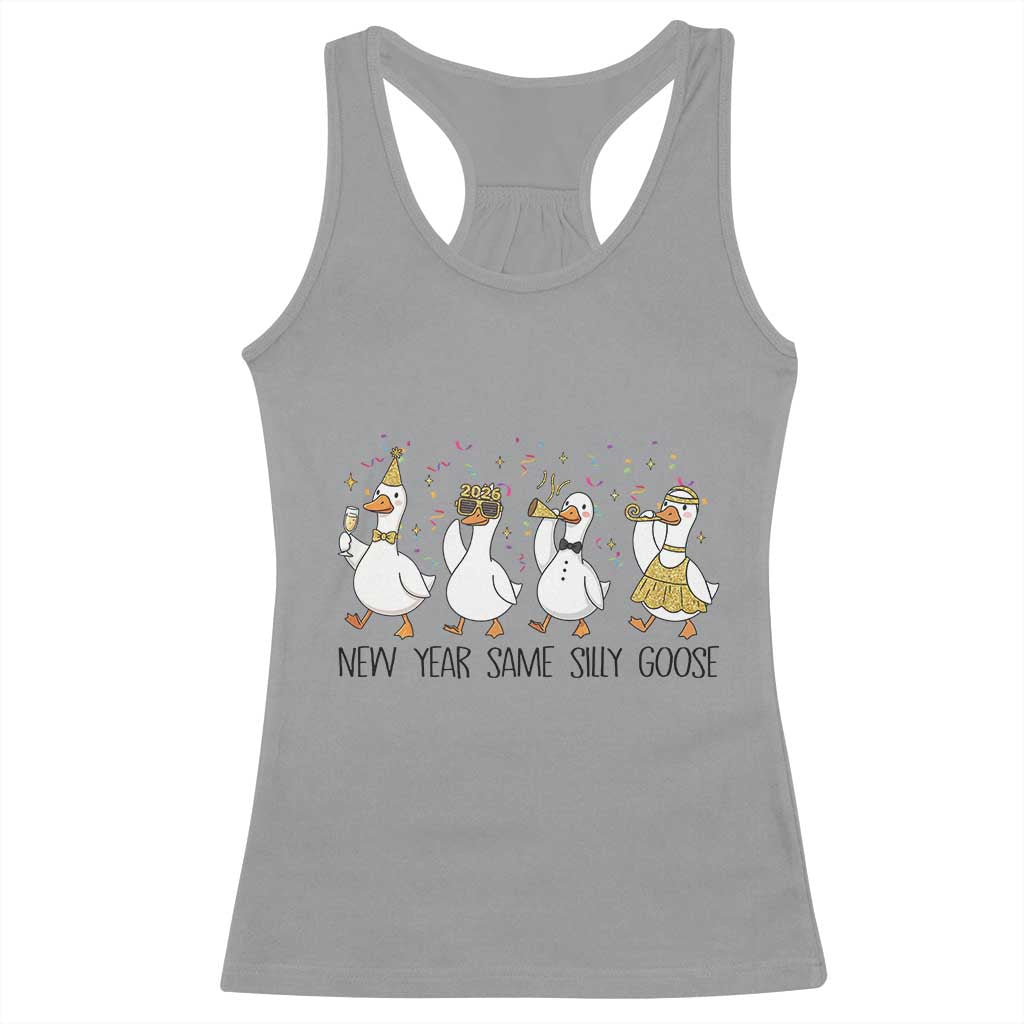 Silly Goose New Years 2026 Racerback Tank Top Cute Goose Party Holiday - Wonder Print Shop