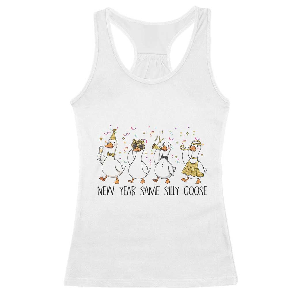 Silly Goose New Years 2026 Racerback Tank Top Cute Goose Party Holiday - Wonder Print Shop
