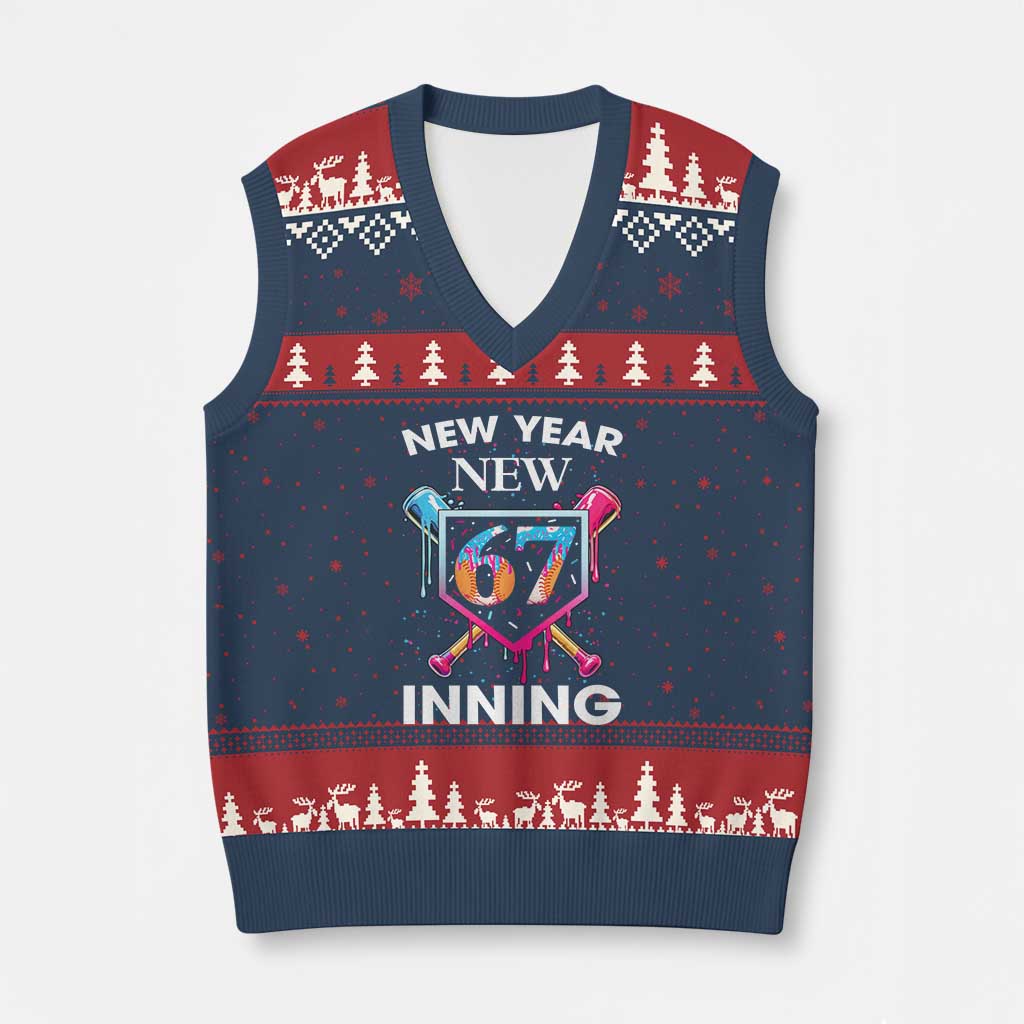 Funny Six Seven Meme V-Neck Knit Sweater Vest 67 Number Sports American Football Ice Cream Drip - Wonder Print Shop