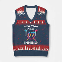 Funny Six Seven Meme V-Neck Knit Sweater Vest 67 Number Sports American Football Ice Cream Drip - Wonder Print Shop