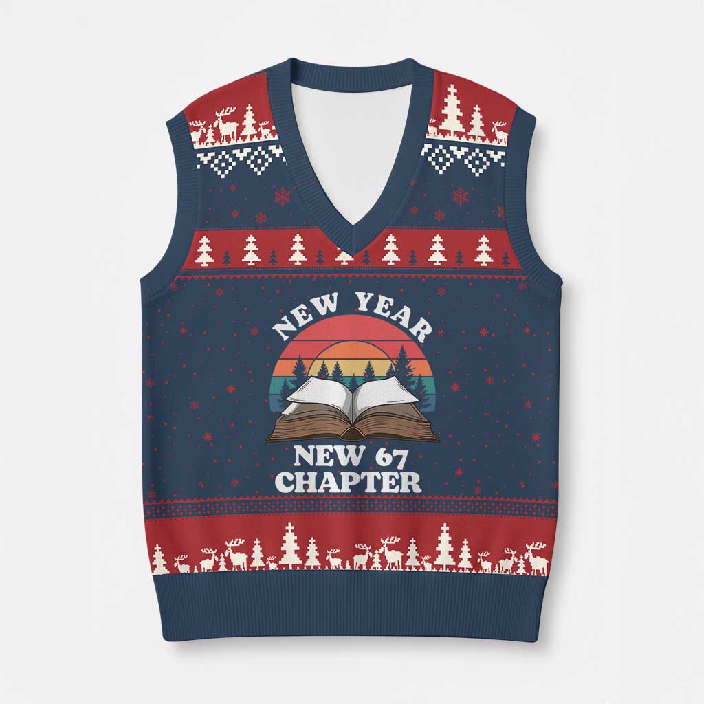 Funny Six Seven Meme V-Neck Knit Sweater Vest New Year New 67 Chapter - Wonder Print Shop