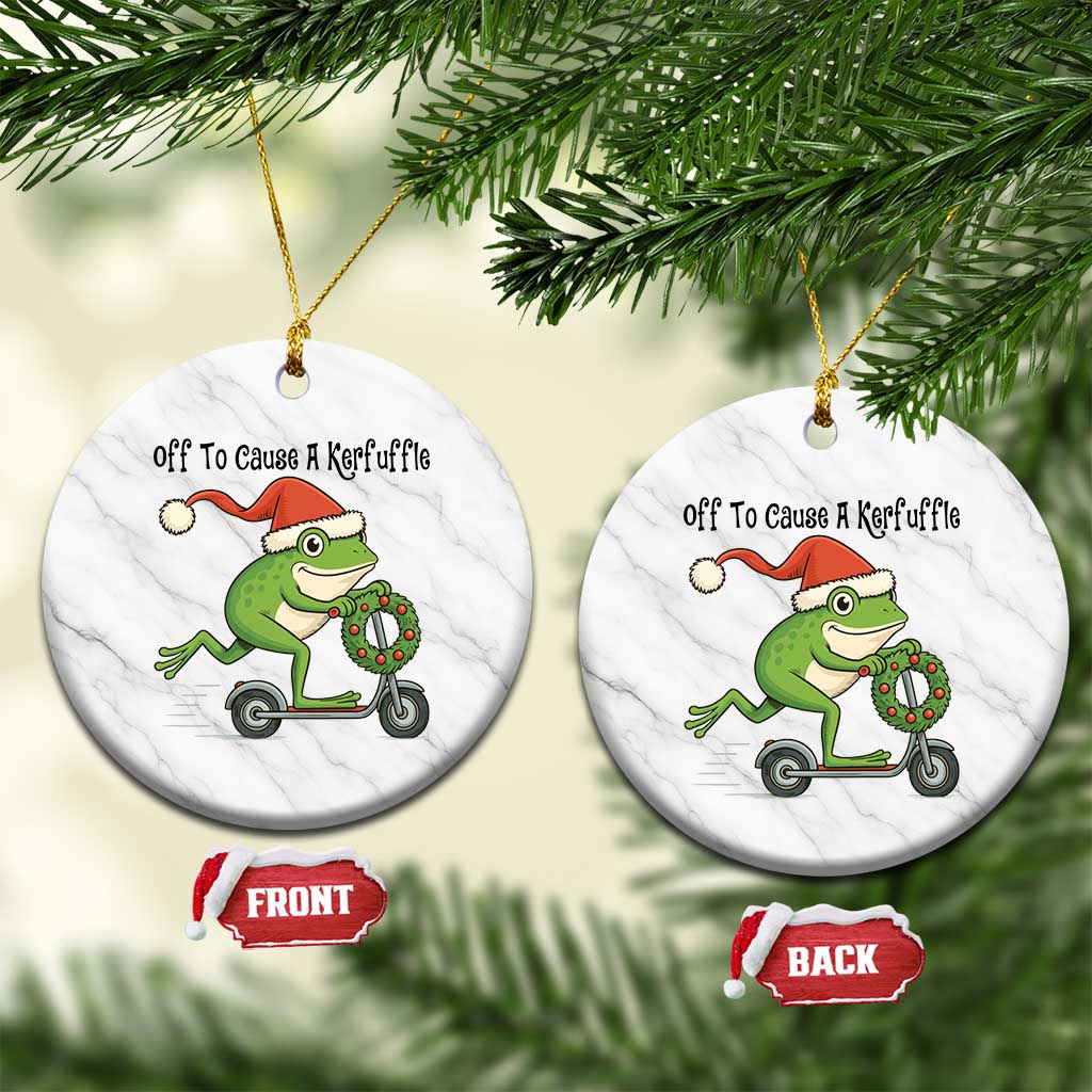 Off To Cause A Kerfuffle Ceramic Ornament Funny Frog Christmas Meme Weirdcore - Wonder Print Shop