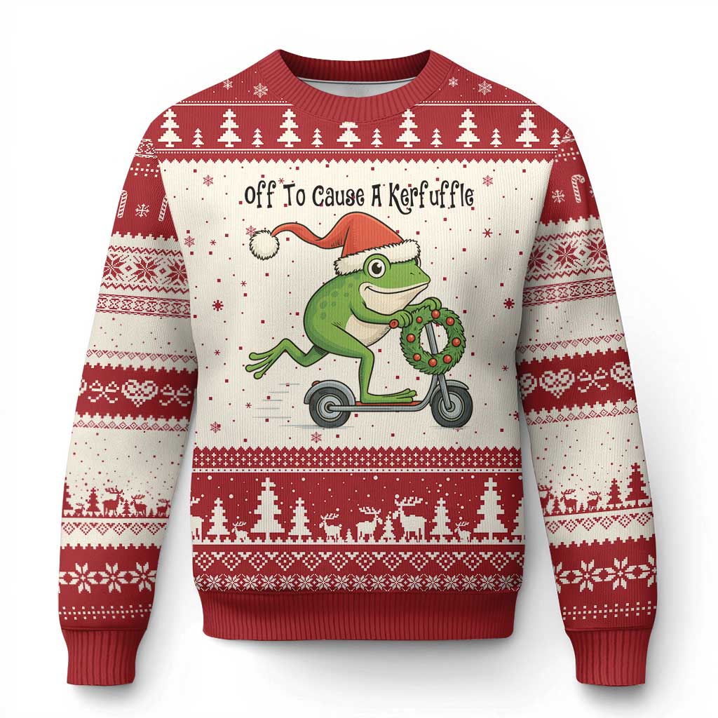 Off To Cause A Kerfuffle Ugly Christmas Sweater Funny Frog Xmas Meme Weirdcore - Wonder Print Shop